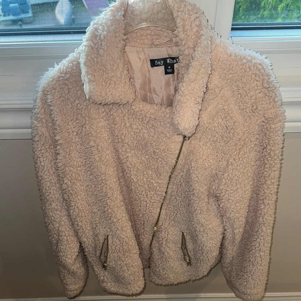 Say What? Cream Teddy Jacket Plush Comfort - Picture 1 of 3